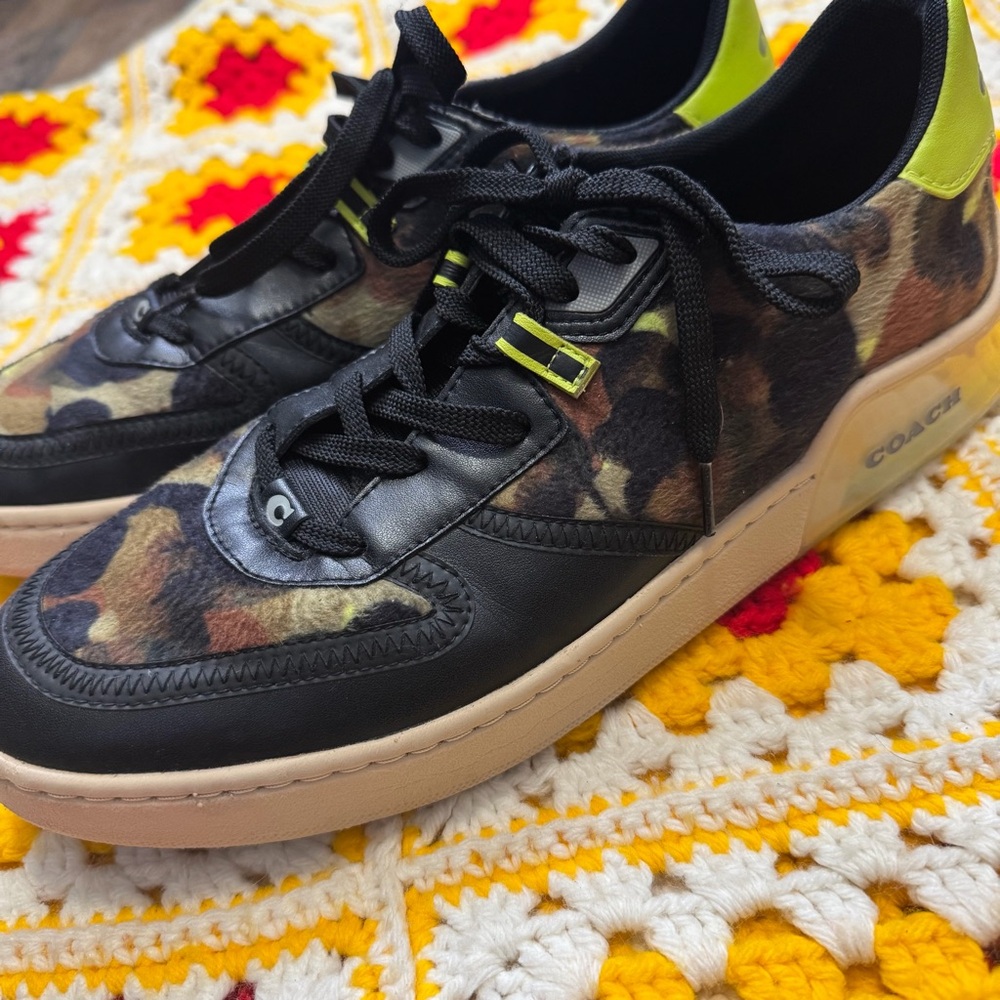 COACH Citysole Court Sneaker Camo Print, Black Neon Yellow C5937 Mens US 12 D